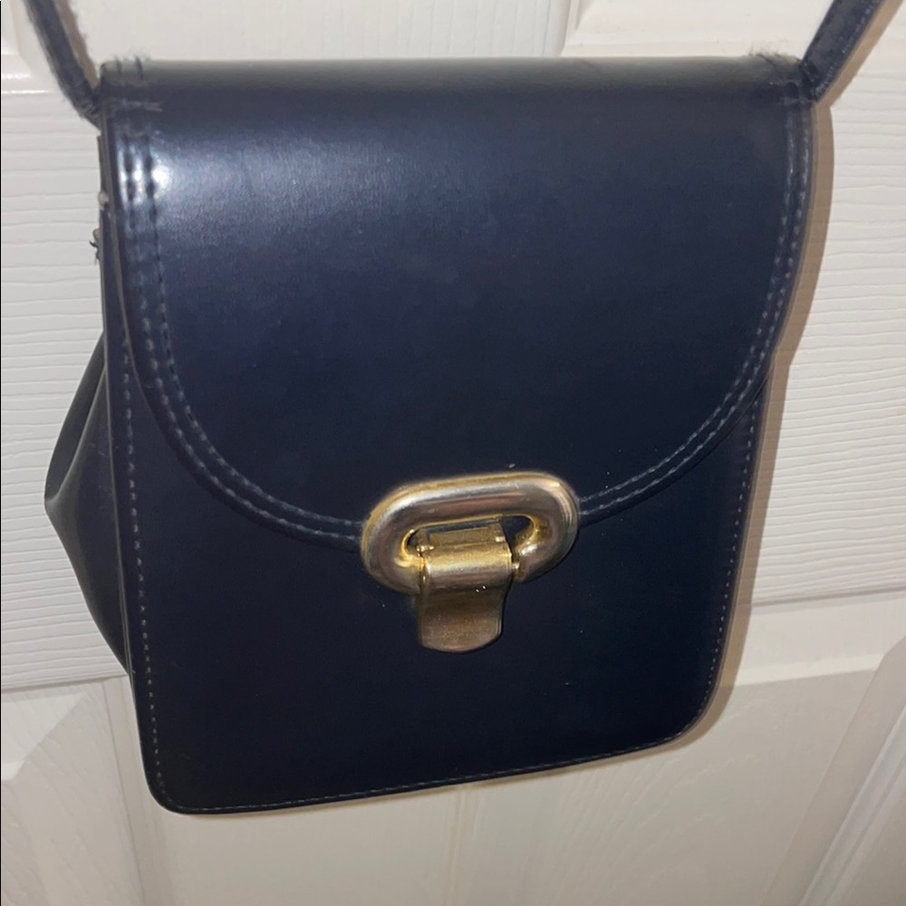 NAVY LEATHER PURSE W GOLD HARDWARE